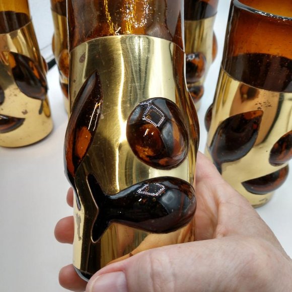 Rare Felipe Derlfinger Caged (metal band) hand blown Amber Tom Collins Glasses - Picture 16 of 16